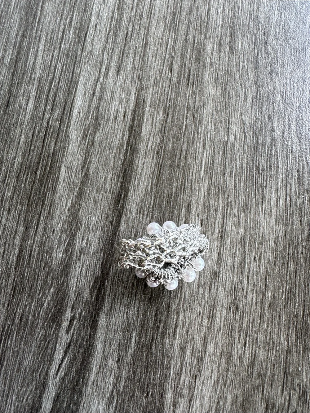 Vintage Elastic Pearl Cluster Ring Silver